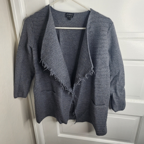 Talbots merino wool fringe Gray cardigan Large - Picture 2 of 6